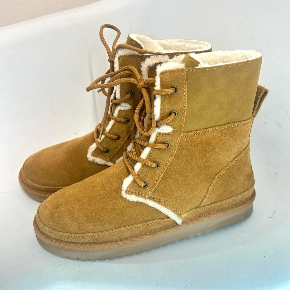 Koolaburra by UGG Advay Tall Boot Women 10 Shearling Lined Lace-Up Boot Chestnut